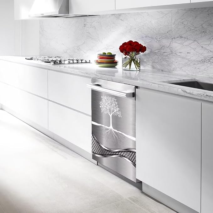 Stainless Steel Design Tree Painting Magnet Dishwasher Cover Sticker,Kitchen Decor Refrigerator Magnets Decorative Fridge Magnetic Decal Vinyl Panel 23Wx26H inch