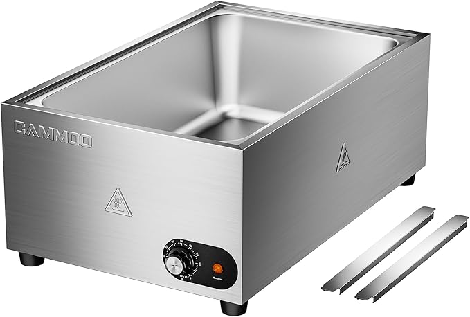 1200W Electric Steam Table Food Warmer, Bain Marie 86-185°F Adjustable Temp, Countertop Stainless Steel Buffet Steam, Commercial Food Steamer for Catering Restaurant