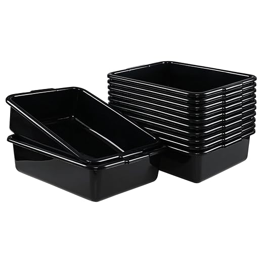 12-Pack 13 L Plastic Commercial Bus Tub, Black Bus Box