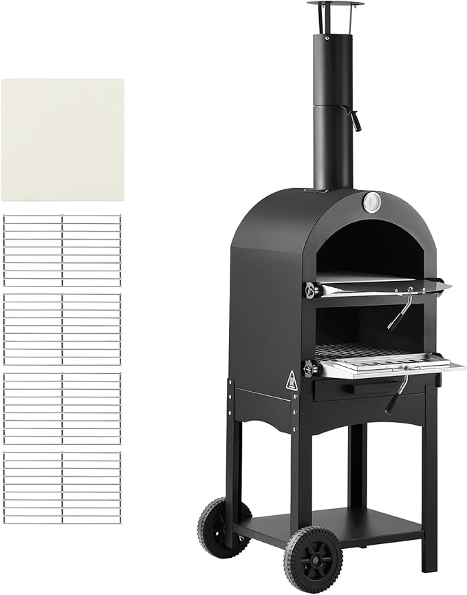 VEVOR Outdoor Pizza Oven, 12" Pellet Fire Ovens, 2-Layer Pizza Oven Wood Fired, Wood Burning Outdoor Pizza-Oven with 2 Removable Wheels, 1000℉ Max Temperature Fired Pizza-Maker Ovens for Barbecue