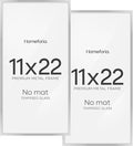 Homeforia 11x22 Newspaper Frame Silver, High End Metal 11 x 22 Picture Frame without Mat, 22x11 Thin Silver Poster Frames for Wall, 11by22 inch Display Photo Frames, Tempered Glass, Wall Kit, Set of 2