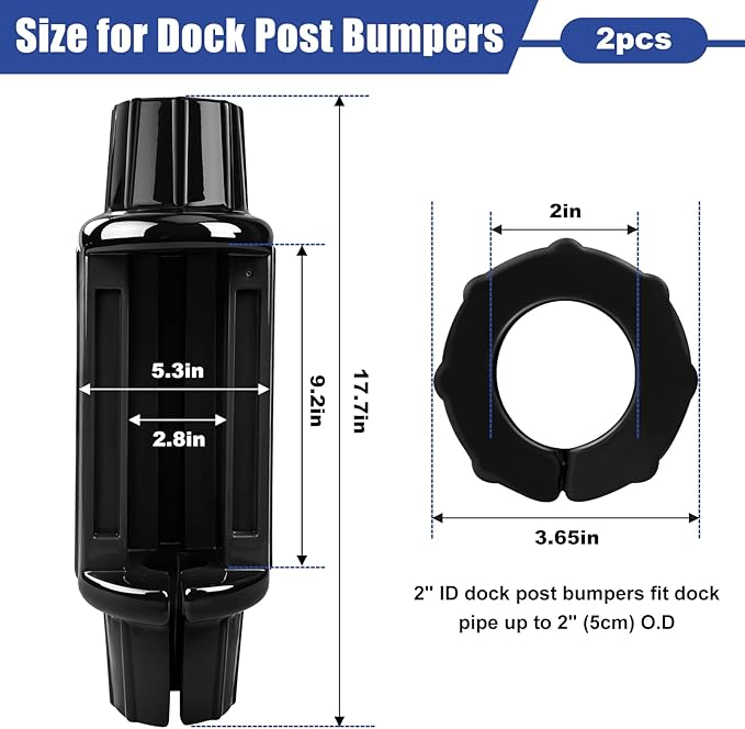 Dock Bumpers for Docking Dock Pole Bumpers,Slip-On Dock Leg Pipes and Mounting Brackets, Vertical Protection, Soft UV-Resistant Marine Grade Vinyl
