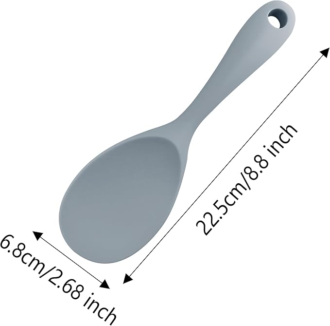 2PCS 8.8 Inch Silicone Rice Paddle Spoon, Gray Non Stick Rice Spatula, Heat Resistant Rice Cooker Spoon for Rice, Salads, Mashed Potato