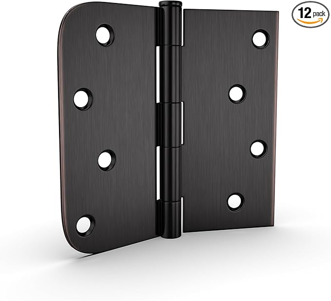 12 Pack goldenwarm 4in Oil Rubbed Bronze Door Hinges Interior Door Hinges 4 x 4 Inch with Square & Round Corners, Iron Material