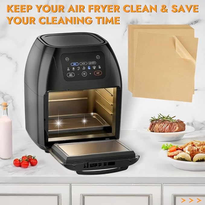 BYKITCHEN 9.4x8.7in Air Fryer Liners Compatible with 4-7QT Airfryer &CHEFMAN 10QT Multifunctional Airfryer, 120PCS Air Fryer Disposable Parchment Paper Liners, Air Fry Dehydrator Combo Accessories