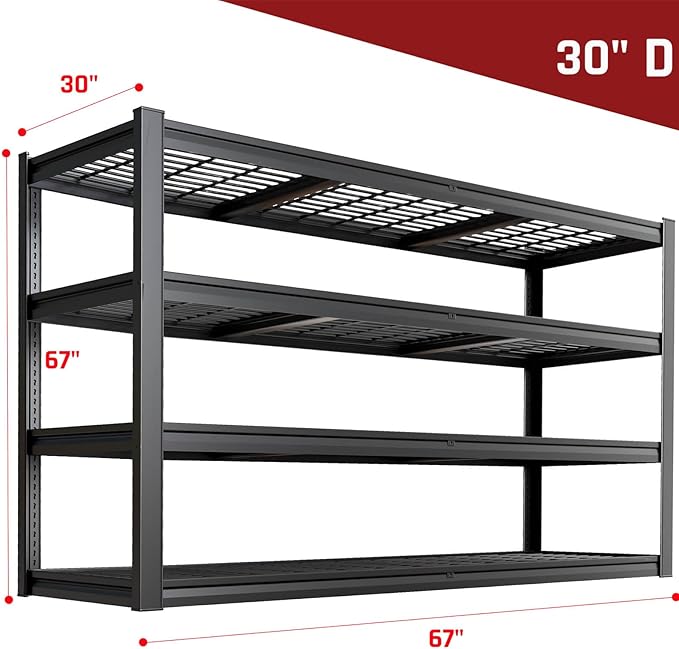 67" Wide Garage Shelving Unit, 30" D Heavy Duty Garage Storage Shelves,3500 LBS Capacity, Industrial Adjustable Shelves for Basement,Kitchen,Warehouse, 2 Pack