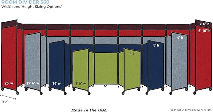 Versare Polycarbonate Room Divider 360 Portable Wall Partition | Freestanding Office Dividers | Locking Wheels | Privacy Screen Panels - 8'6" x 6' Opal Thermoplastic Polymer