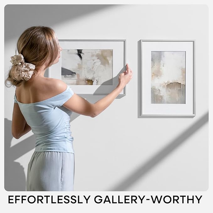 Homeforia A3 Picture Frame Silver, High End Metal 11.7 x 16.5 inch Poster Frames with Mat 8.3 by 11.7 for Photo, A3 Size Frames Matted to A4 Art, 11.7x16.5 Wall Hanging Frame, Tempered Glass, Set of 2