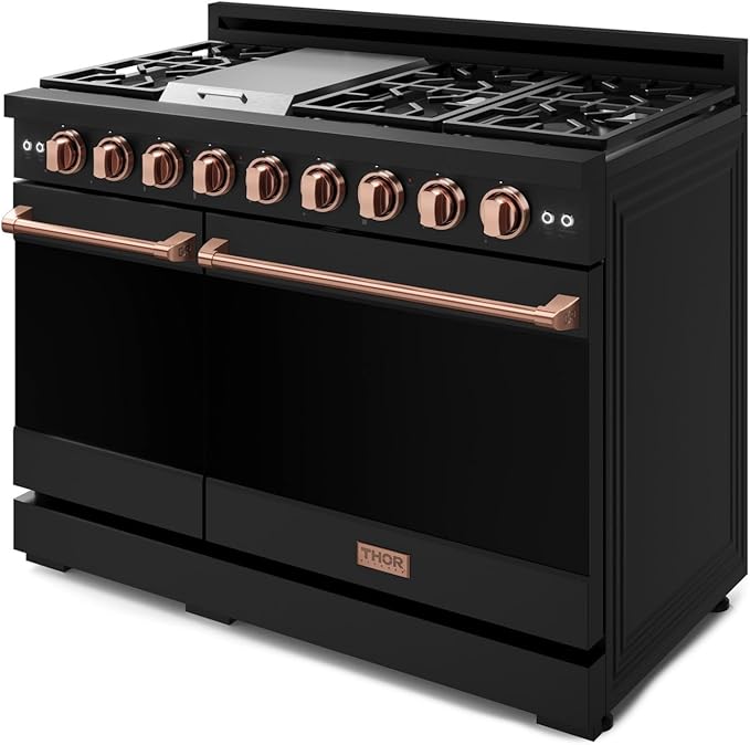 Gordon Ramsay by THOR Kitchen 48 Inch Professional Liquid Propane Range with Tilt Panel Touch Control in Black/Rose Gold