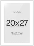 Homeforia 20x27 Picture Frame White, High End Metal 20x27 Poster Frames with Mat 16x24 Photo, 20 x 27 White Frame Matted to 16 by 24 Print, 27by20 Thin Hanging Frames, Tempered Glass, Wall Kit, Set of 1