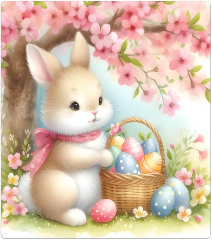 Cute Easter Bunny Flower Eggs Dishwasher Magnet Cover, Reusable Refrigerator Panel Stickers Microwave Front Door Covers Magnets for Kitchen Home Appliances Holiday Party Decorations 23 X 26 in