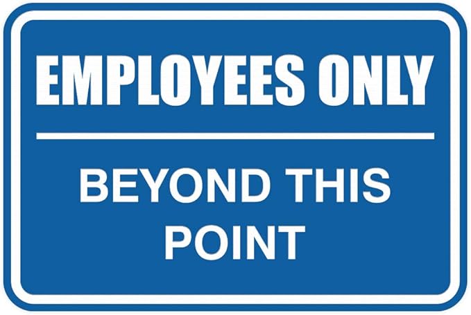 All Quality Classic Framed Employees Only Beyond This Point Wall or Door Sign | Easy to Install Business Signage - Small (Blue) 1 Pack
