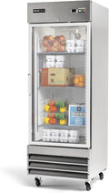 PEAKCOLD Single Glass Door Commercial Refrigerator - 23 Cubic Ft, 29" Wide Stainless Steel Reach-In Commercial Refrigerator with White Internal Lighting - Freestanding Industrial Fridge