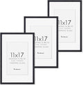 11x17 Black Picture Frames, 11 x 17 Picture Frame Set of 3, High-End Oak Wood Frame 11 by 17, 11x17 Wooden Frame with Tempered Glass, Matted to 8x12, Black Wood 11 x 17 Poster Frame for Wall