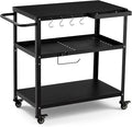 Outdoor Grill Cart Table,Indoor and Outdoor Pizza Oven Table,with 4 Movable Total Lock Casters, Hooks, Side Handle Multifunctional (Black) (Black)