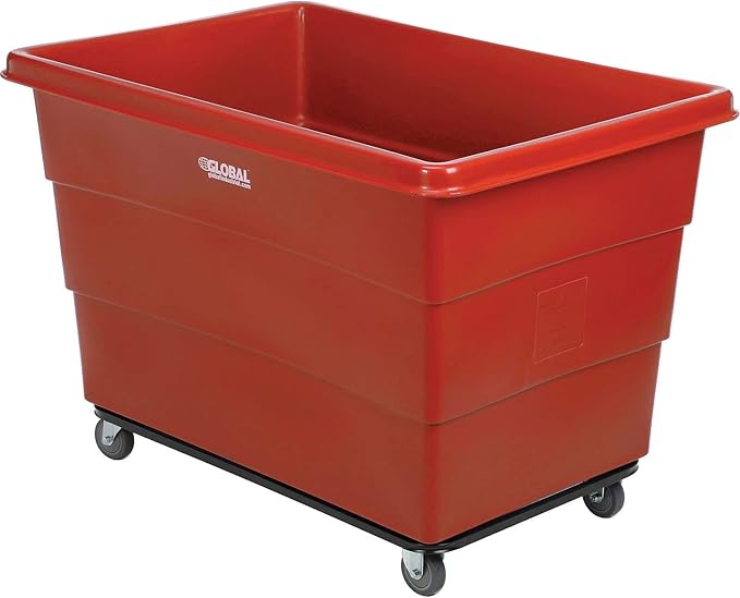 Global Industrial 20 Bushel Plastic Bulk Box Truck, Steel Chassis Base, 1200 lbs. Capacity, 4" Non-Maring Rubber Casters, Red, 50-2/5"L x 34-3/5"W x 35-3/5"H