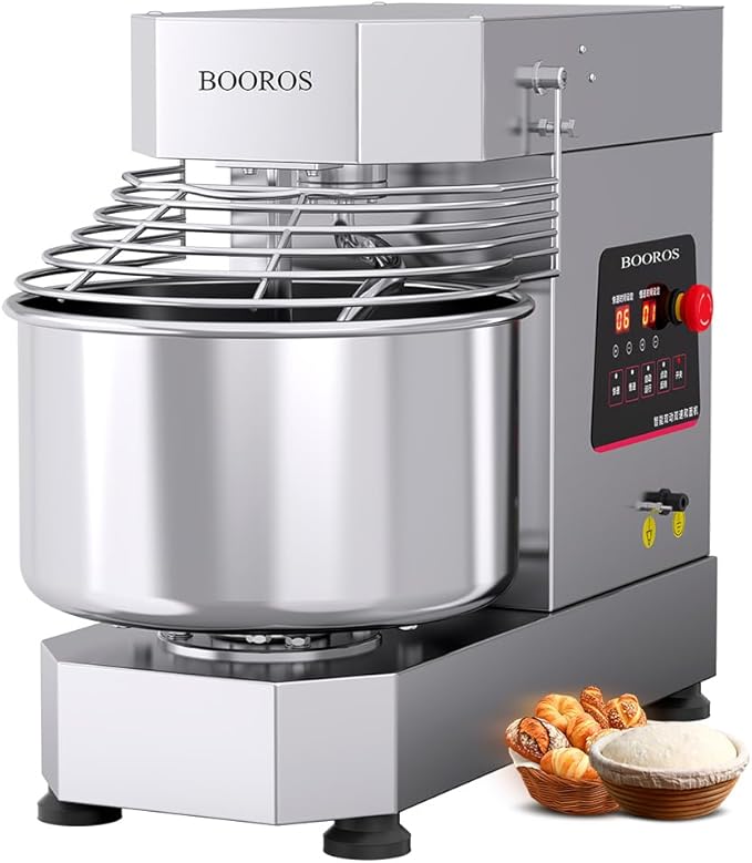 BOOROS Commercial Dough Mixer 750W Dual Rotating Dough Kneading Machine Pizza Dough Mixer 10.5Qt Capacity with Timer & Safety Shield Make 2.2-11Lbs of Dough Suitable for Bakery Pizzeria,110V