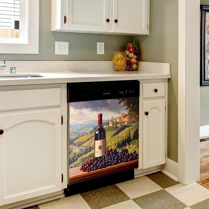 Farm Grapes Wine Dishwasher Magnet Cover Front Dishwasher Cover Decor Reusable Magnetic Door Cover Panel Decal Home Appliances Stickers Kitchen Refrigerator Fridge 23"x26"