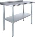 AmGood 48" Long x 24" Deep Stainless Steel Work Table with 1.5" Backsplash | Metal Kitchen Food Prep Table | NSF