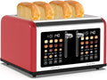 4 Slice Toaster Touch Screen, Stainless Steel Toasters Digital Timer, Dual Control Panel Toasters, 8 Shade Settings 6 Bread Types for Bagel, Cancel, Defrost 1650W Red