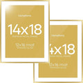 Homeforia 14x18 Picture Frame Gold, High End Metal 14x18 Poster Frames with Mat 12x16 Photo, 14 x 18 Gold Frame Matted to 12 by 16 Print, 18by14 Thin Hanging Frames, Tempered Glass, Wall Kit, Set of 2