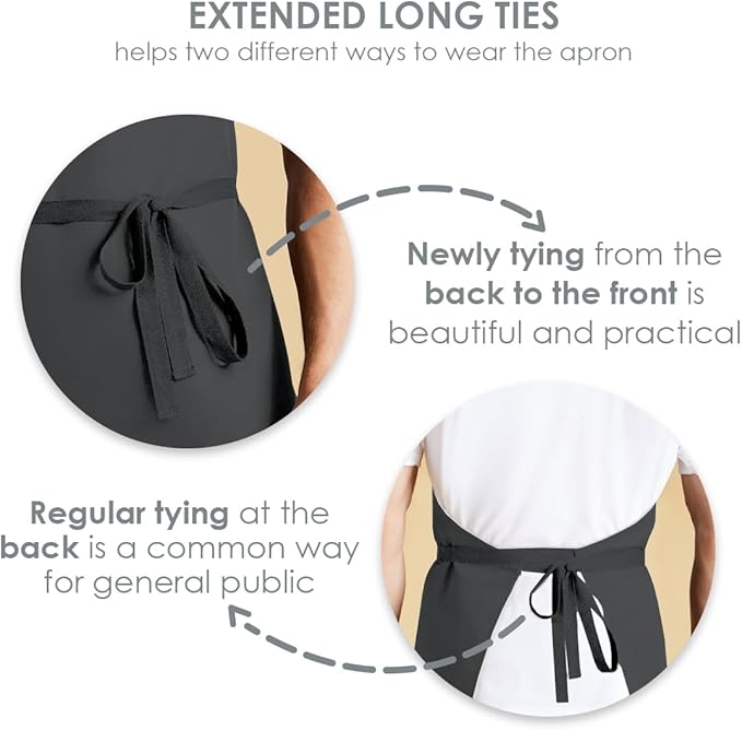 Aprons for Men - 100% Polyester Chef Apron Women with Extra Long Ties - Cooking Aprons for Women & Mens Apron