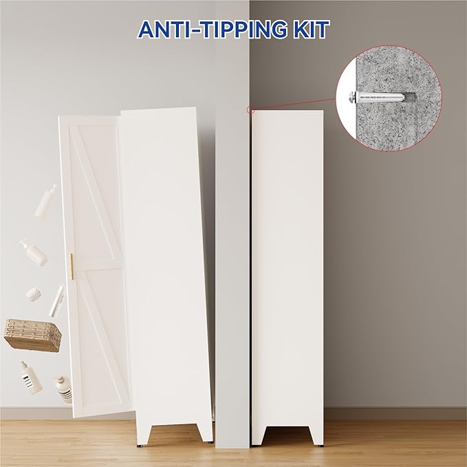 COFaR Metal Storage Cabinet, 61 in Tall Metal Cabinet with 3 Adjustable Shelves and Barn Doors, Farmhouse Cupboard Storage for Kitchen Pantry Garage Laundry, 4-Tier White