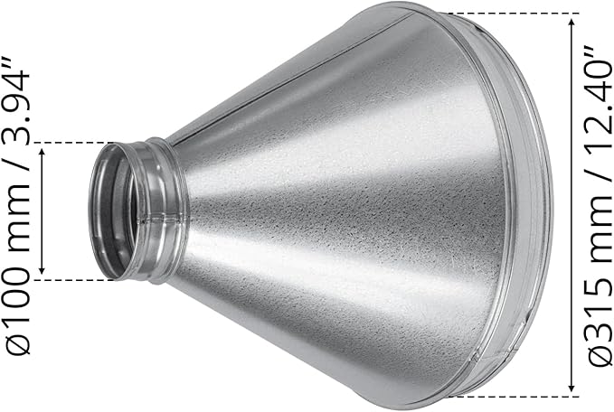 12"" to 4"" Inch Round Duct Reducer - Galvanized Steel Pipe Increaser - Coupling for Round Duct Ventilation Systems - Heating & Cooling, HVAC, Gray