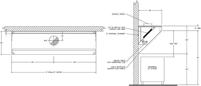 Food Truck Low Profile Exhaust Hood System Includes a stainless steel exhaust hood, an exhaust fan, an adjustable duct section, and installation hardware (9' Long Hood & Fan)