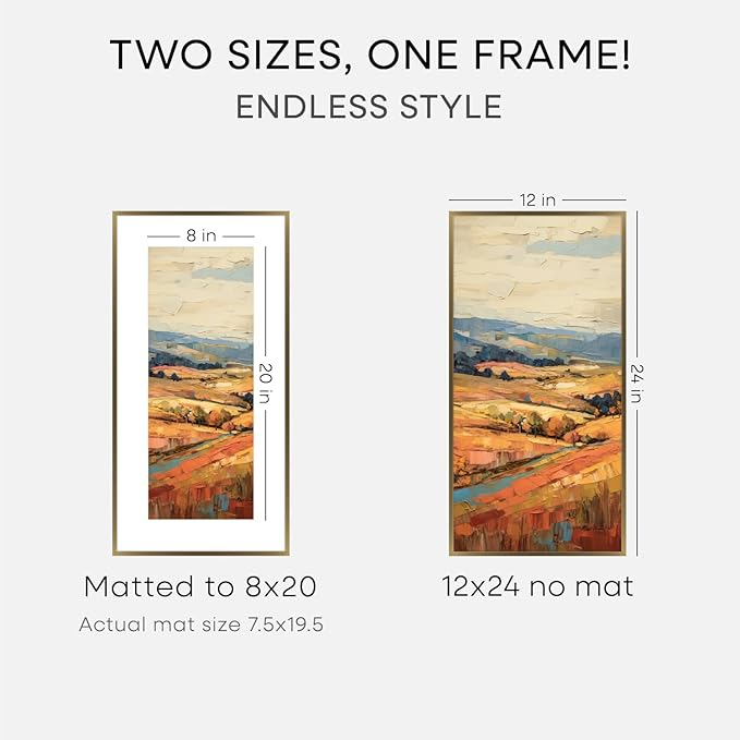 Homeforia 12x24 Picture Frame Bronze, High End Metal 12by24 Brass Poster Frames with Mat 8x20 Photo, 12 x 24 Panoramic Frames Matted to 8 by 20 Print, 24by12 Frames, Tempered Glass, Wall Kit, Set of 1