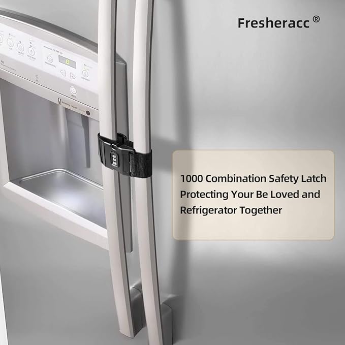 Fridge Freezer Refrigerator Cabinet Lock Latch, (2 Packs) Adjustable French Door Guard for Toddlers Children Kids Special Needs, No Drill No Screw No Adhesive (2 Packs Black)