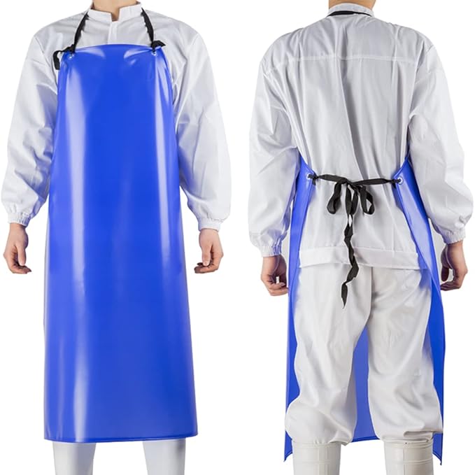Chemical Resistant Vinyl Apron - Blue Plus Size Unisex PVC Aprons for Dishwashing,Dog Grooming,Gardening,Fish Cleaning,Lab Work（5 Pack）