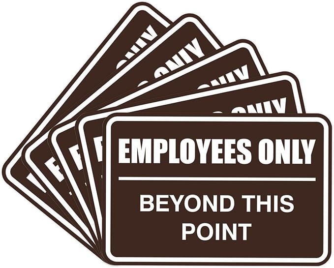 All Quality Classic Framed Employees Only Beyond This Point Wall or Door Sign | Easy to Install Business Signage - Large (Dark Brown) 5 Pack