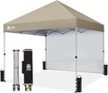 CROWN SHADES 8x8 Pop Up Canopy with 1 Side Wall - Beach Tent with One Push Setup - Outdoor Sun Shade for Events, Parties, Camping - Gazebo with STO-N-Go Cover Bag (Beige)