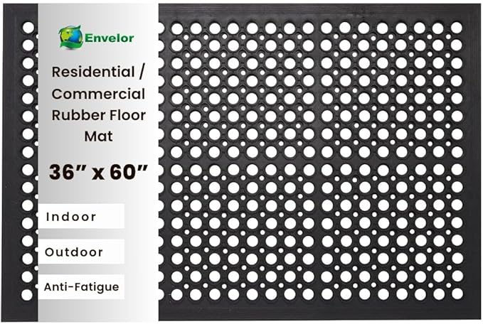 Envelor Anti Fatigue Mat Rubber Floor Mats Door Mat Non Slip Drainage Mat for Entryway, Kitchen, Restaurant, Garage, Heavy Duty Use Doormat, Commercial Floor Mat Industrial 36 x 60 Inches