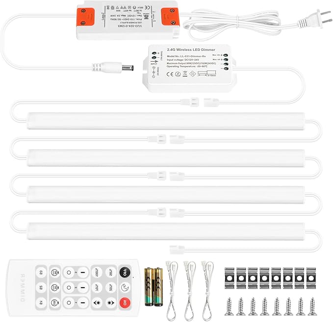 Litever Under Cabinet Lights Plug in. Slim. Super Bright. 21W. Dimmable. 1 Remote Controls Multiple Lighting Kits Synchronously. Perfect for Kitchen Under Cabinets, Over Counter Lights.Daylight 5000K.