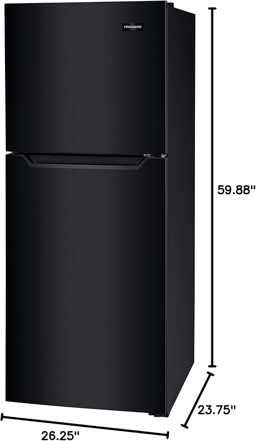 Frigidaire 10.1 Cu. Ft. Compact ADA Top Freezer Refrigerator in Black with Electronic Control Panel, Reversible Door Swing, ENERGY STAR