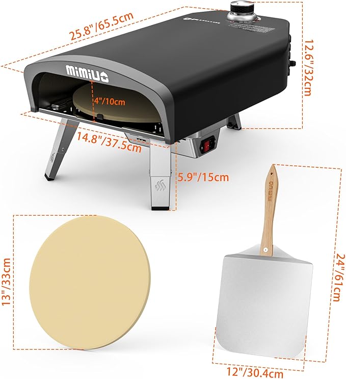 Mimiuo Outdoor Gas Pizza Oven with Automatic Rotating Pizza Stone - 14 Inch Portable Propane Pizza Ovens for Outside - Professional Pizza Grilling Stove for Outdoor Kitchen - Global Patent