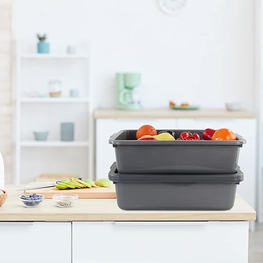 3-Pack 13 L Plastic Commercial Bus Tub, Gray Bus Box with Lid