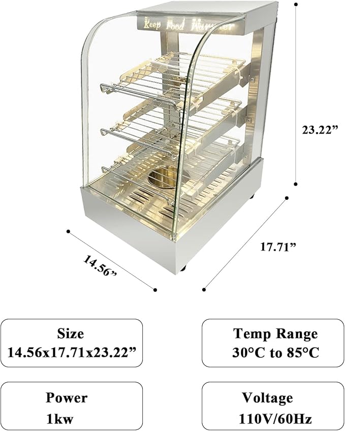 Countertop 15" Food Warmer Display Case 3 Shelf Hot Warming Showcase with Sliding Door and Water Tray,Commercial (15"(Silver))