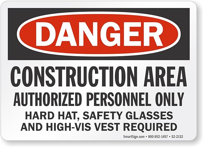 SmartSign - S-8968-AL-14 "Danger - Construction Area, Authorized Personnel Only" Sign | 10" x 14" Aluminum Black/Red on White