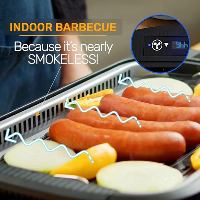 Smokeless Grill Indoor, CUSIMAX Electric Grill, 1500W Portable Korean BBQ Grill with LED Smart Display & Tempered Glass Lid, Non-stick Removable Plate, Dishwasher Safe, Black