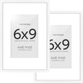 Homeforia 6x9 Picture Frame White, High End Metal 6 x 9 Frames with Mat 4 by 6 for Print, Photo Frame 6x9 White Matted to 4x6 inches Art, 6by9 Wall or Tabletop Frames, Tempered Glass, Wall Kit, Set of 2