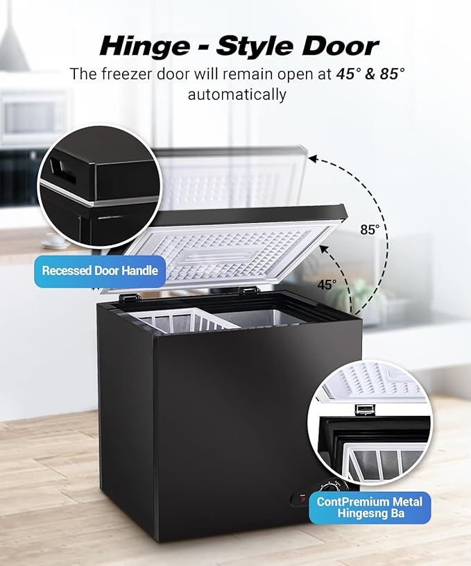 Compact Chest Freezer, 5.0 Cu Ft Deep Freezer with Removable Storage Basket, Mini Freezer with 7 Temperature Levels Thermostat, Black Top Open Door Freezer Ideal for Home, Kitchen & Office