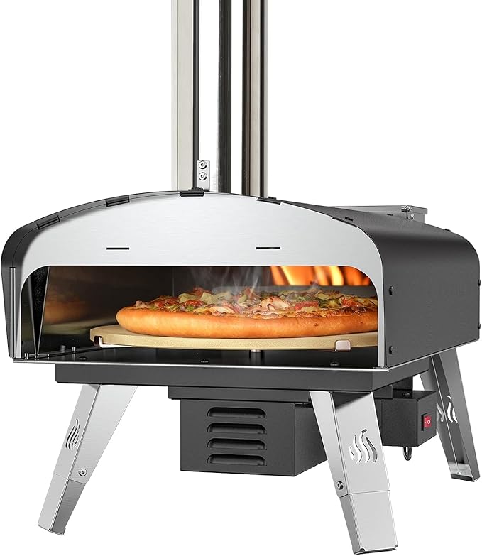 Mimiuo Outdoor Pizza Oven Wood Pellet Fired Pizza Stove with Automatic Rotating System, Pizza Stone, Pizza Peel and Carry Bag (Tisserie W-Oven Series) - Global Patent