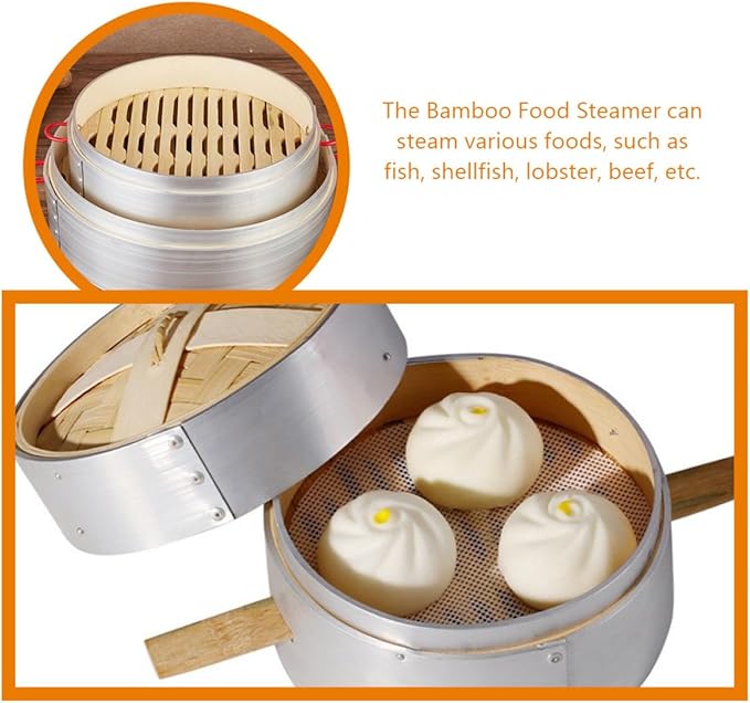 Steamer for Cooking Vegetables and Dumplings 20cm Double Ear with Aluminum Rim and Lid, Food Steamer Basket for Home and Commercial Use