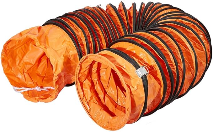 25FT PVC Flexible Duct Hose, HVAC Duct Hosing Flame Retardant for Ventilator Utility Blower Fan with Adjustable Rope and D-Ring, Easy Storage (12inx25ft)