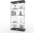 GarveeHome 4 Shelves Display Cabinet, Tempered Glass Curio Showcase with LED Light & Lock, Double Doors Storage Cabinet for Living Room Bedroom Office, Black, 64x31.7x14.3 Inch