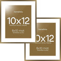 Homeforia 10x12 Bronze Picture Frame, High End Metal 10x12 Brass Frame with Mat 8x10, 10 x 12 Poster Frames Matted to 8 x 10 inch Photo, 10 by 12 Bronze Thin Frames, Tempered Glass, Wall Kit, Set of 2