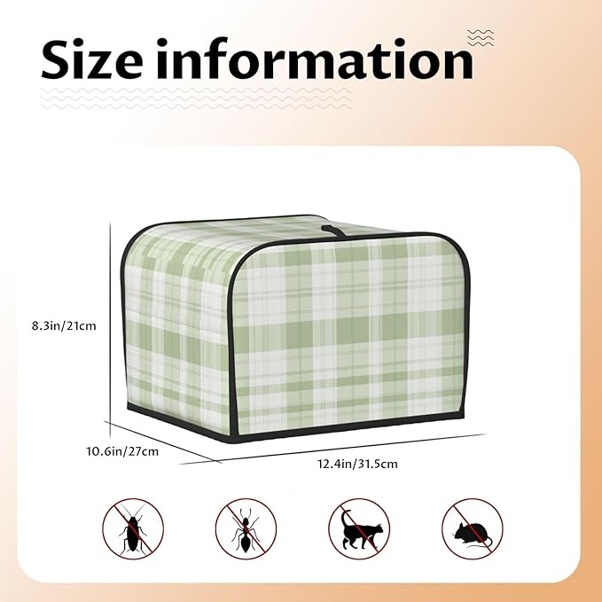 4 Slice Toaster Cover for Kitchen Pastel Green Buffalo Plaid Waterproof and Dustproof Toaster Dust Cover with Side Pockets Decorative Universal Cover for Wide Slot Toasters and Small Appliances